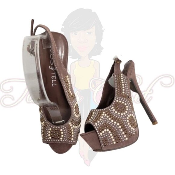 Kiss & Tell Open Toe Beeded Slingback Heels Sz 7 - Picture 1 of 9